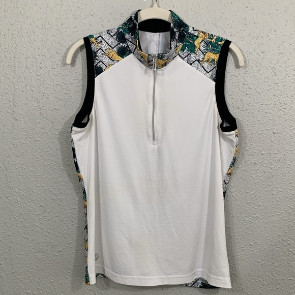 GG Blue Luxe Sport Sleeveless Leopard 1/4 Zip Golf Tennis Top size S - Picture 1 of 12